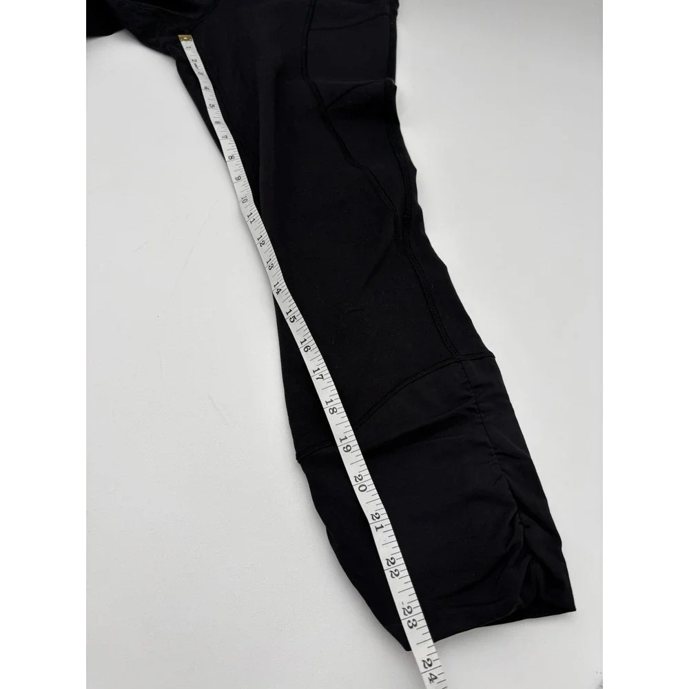 Lululemon Run For Your Life Crop Leggings Black Ruched Hem Size 6 Yoga 24